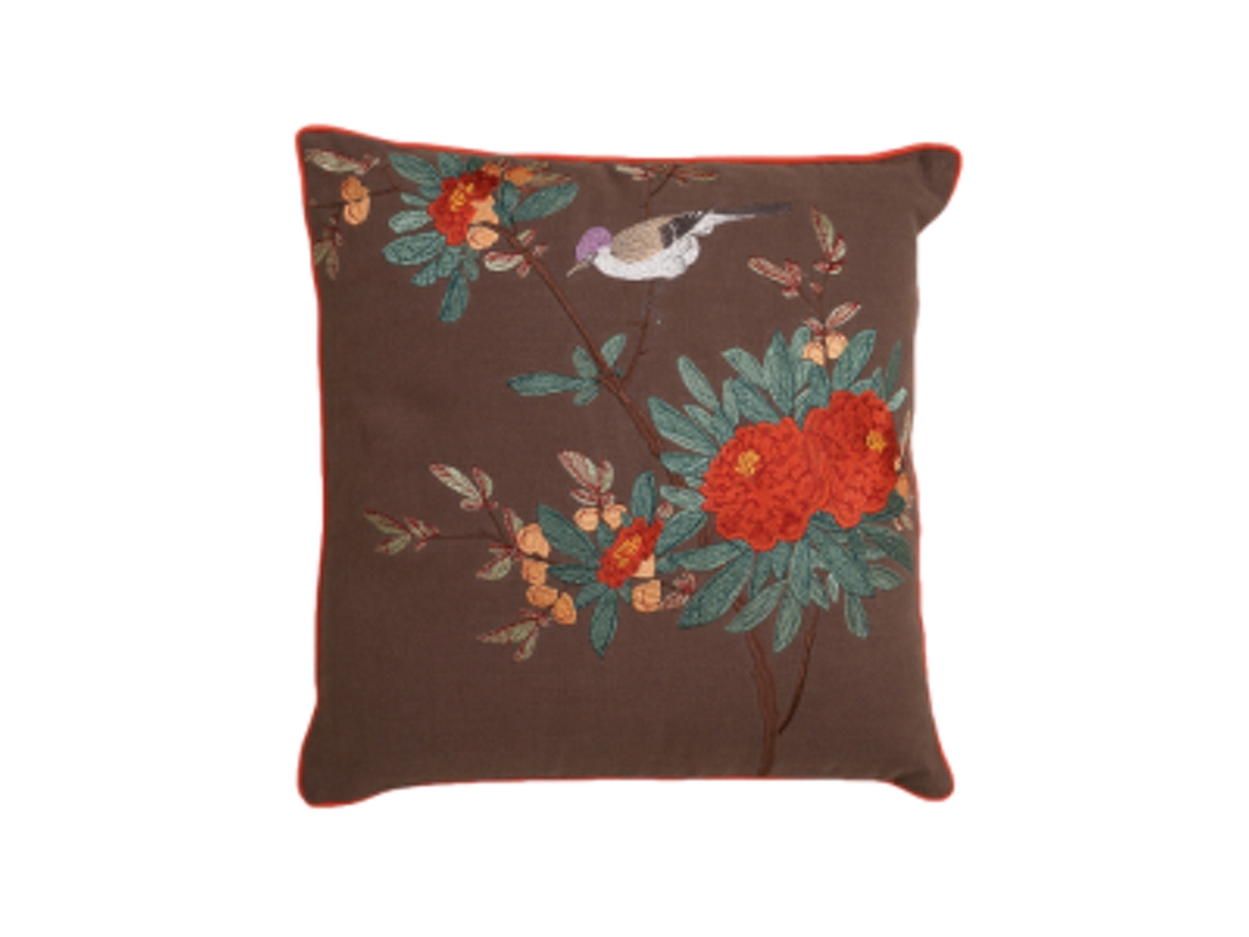 Cuscino Arredo 40x40 Fazzini Con Ricamo Floreale Colorato Su Fondo Tinta Unita
