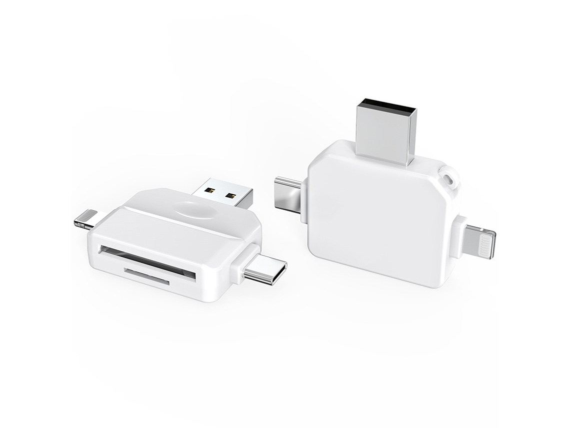Adaptador de lector de tarjetas Tipo C/Lightning/USB a SD/TF (Blanco) Specment