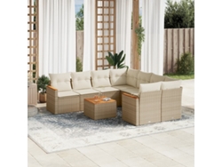Conjunto de sofá de jardín de 9 piezas con cojines, mimbre sintético beige, Dkd Home Decor