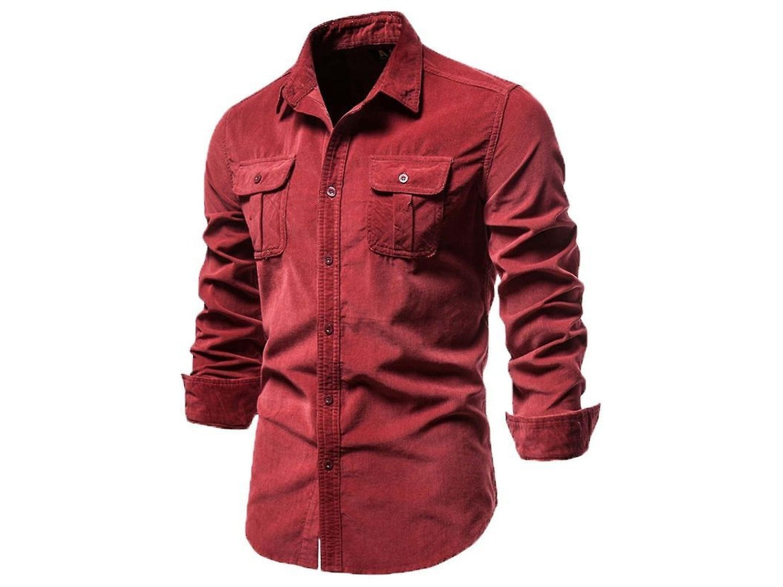 2026-camisa Casual Slim Fit De Pana De Algodón Para Hombre Con Manga Larga Y Cuello Abotonado