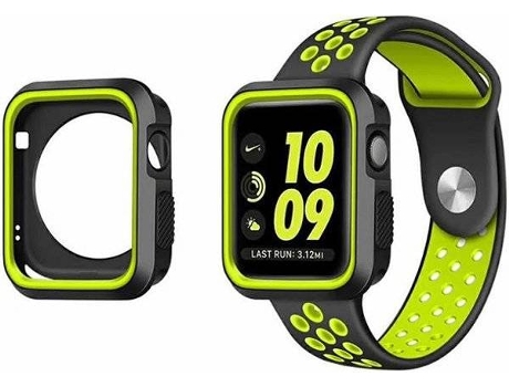 Carcasa Military + Correa SportyStyle PHONECARE Apple iWatch Series SE - 44mm Negro y Verde Fluorescente