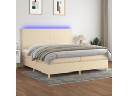 Cama Box Spring Colchón Y Luces Led Tela Crema 200x200 Cm