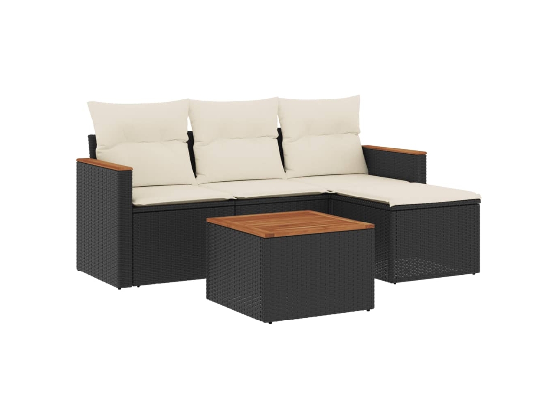 Conjunto de 5 sofás de jardín con cojines de mimbre, color negro, EXCLUSIVA MAISON (5 piezas)