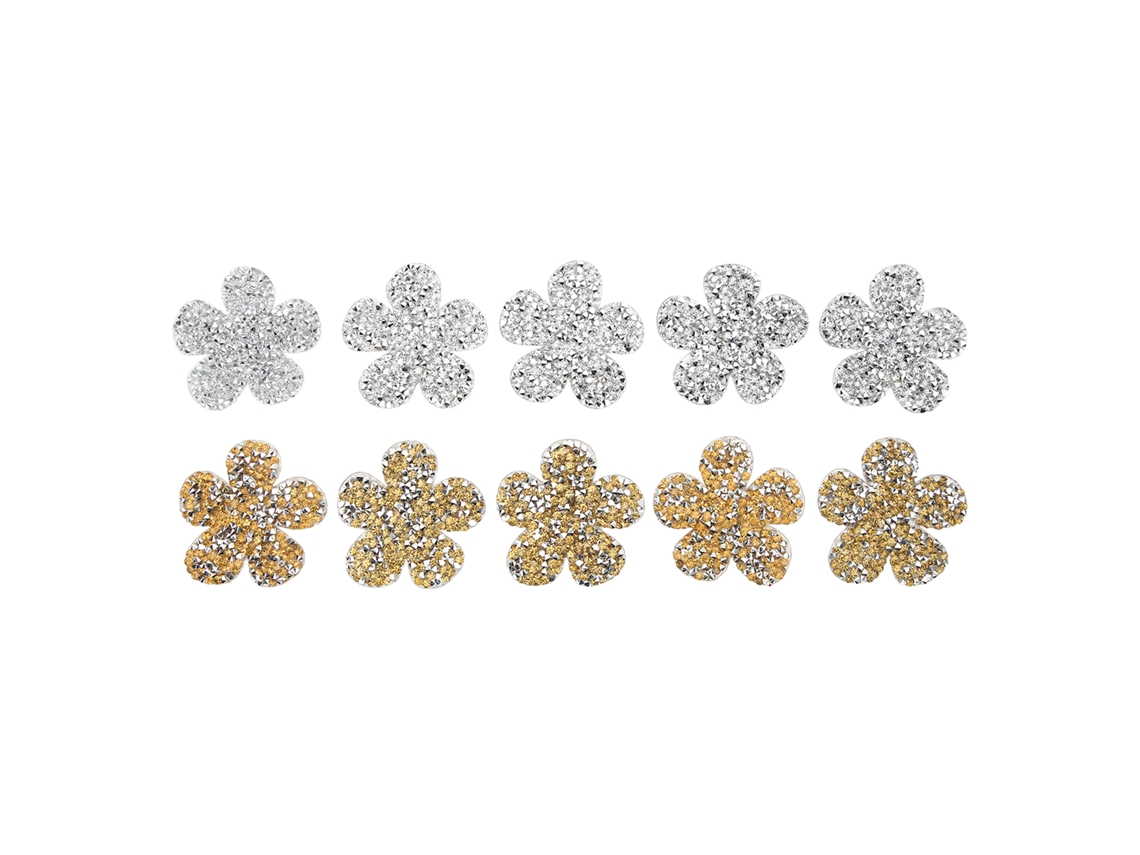 10 Parches De Diamantes De Imitación Con Forma De Flor En Amarillo Y Plateado Para Bordado De Sombreros Diy.