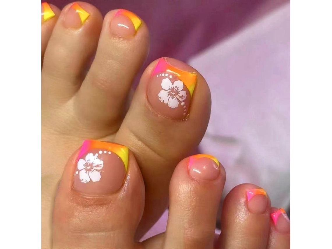 Uñas postizas cuadradas con purpurina, manicura francesa y diseño acrílico, uñas postizas artificiales pegadas a las uñas de los pies Hengrongshen