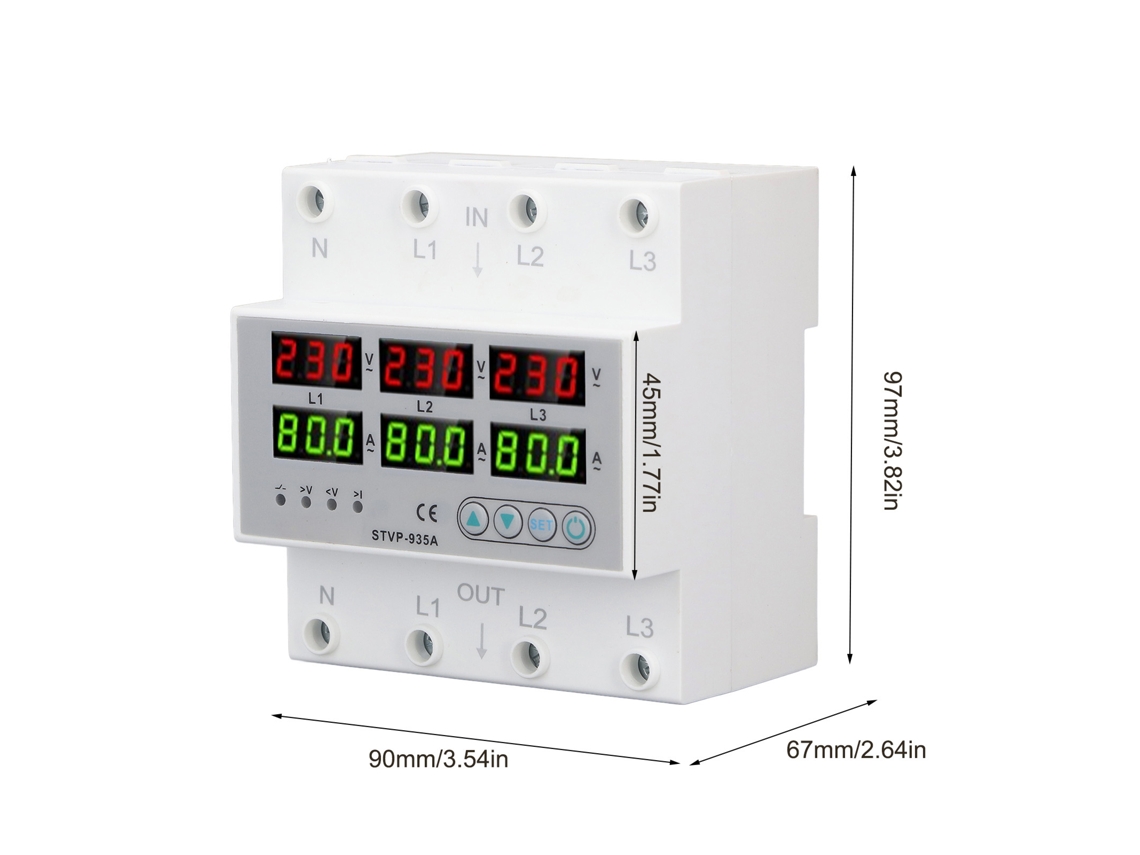 2026dz-protector De Tensión Sobrecarga Y Baja Tensión 80a 3 Fases Auto-reset Dispositivo Protector Din Rail Voltímetro Amperímetro Ac220v Ac380v