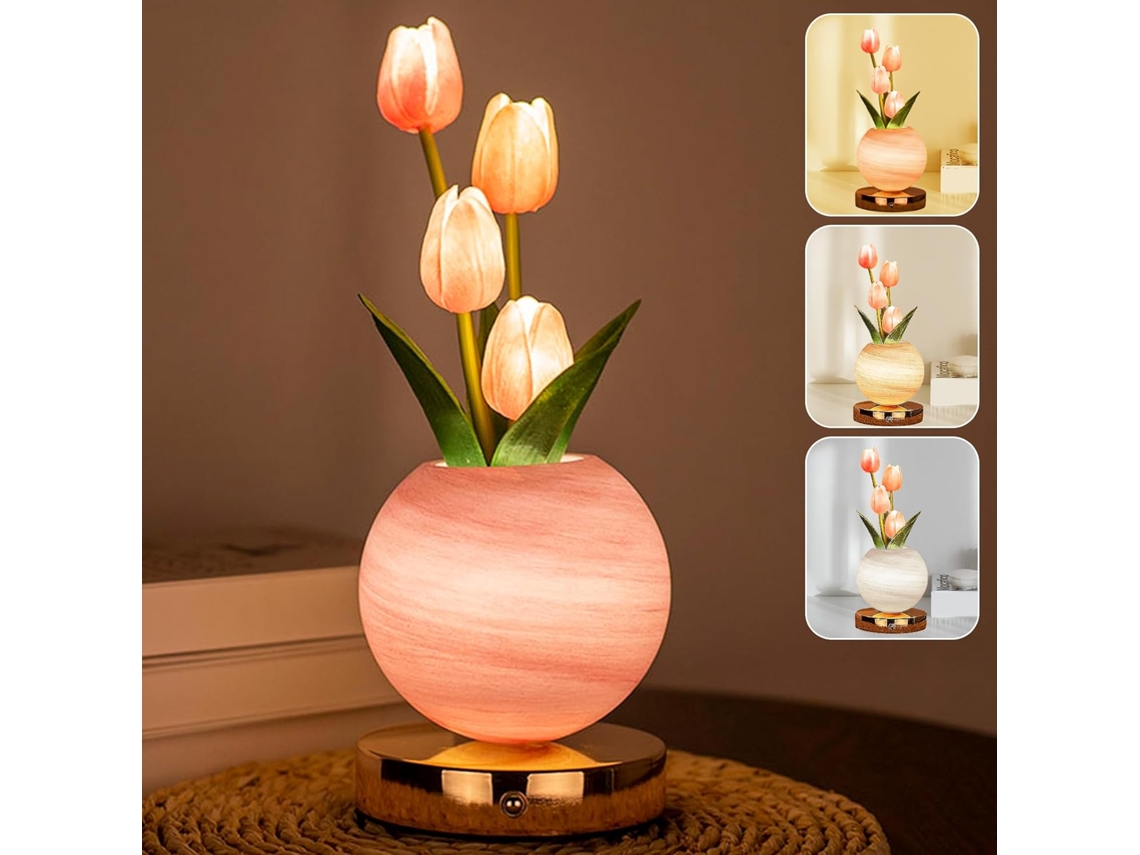 Lámpara de mesa nocturna Eifson con flor de tulipán artificial, recargable y con control táctil (rosa)