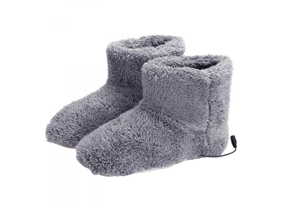 Zapatillas lavables con calefacción USB, de pelo sintético, para hombre/mujer, suela blanda, 5 V, 55 °C, color gris.