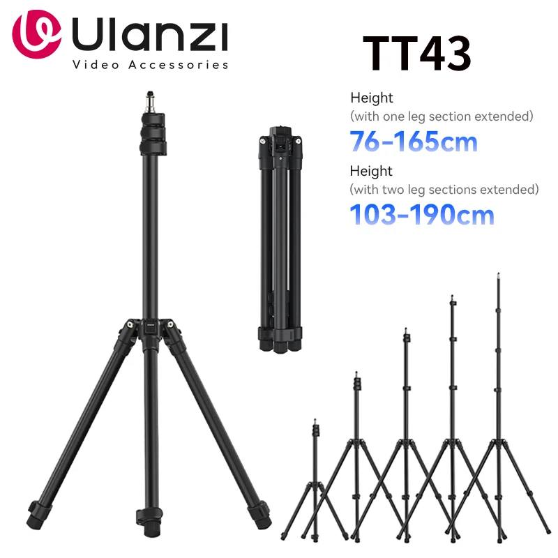 Trípode de aluminio TT43 para teléfonos móviles y cámaras, 190 cm de altura, 6 kg de capacidad de carga, diseño antideslizante, tornillo de 1/4'', universal.