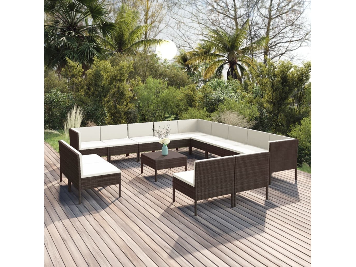 Conjunto de jardín DKD Home Decor de 14 piezas con cojines de mimbre marrón