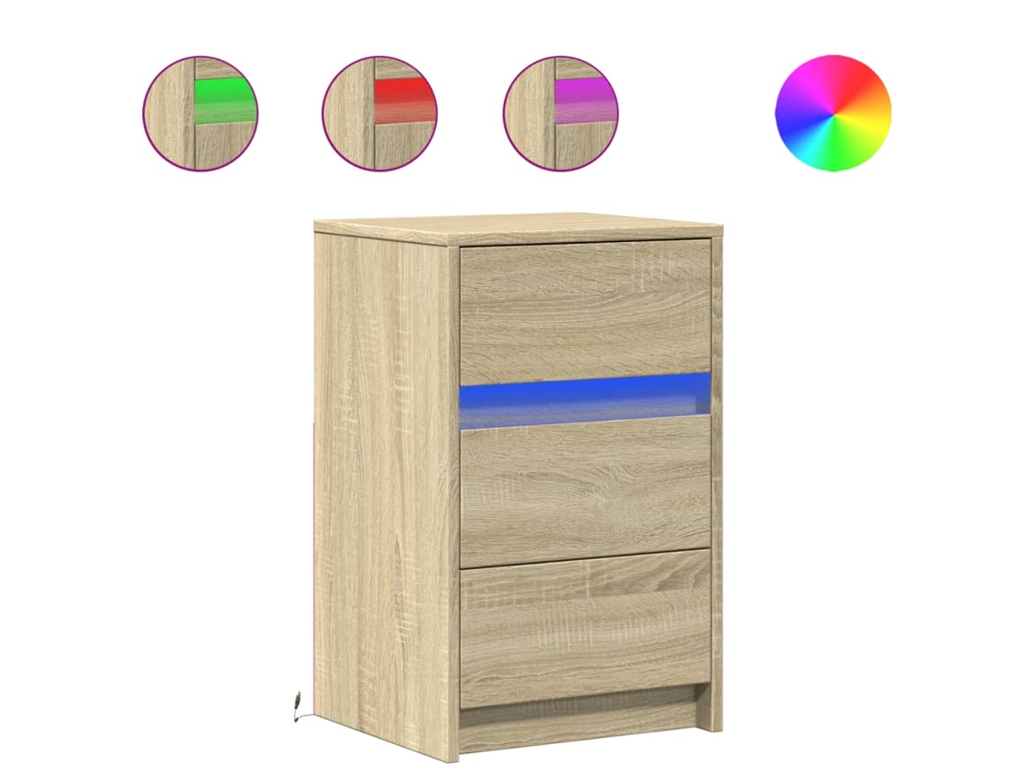 Maison Exclusive - Mesita De Noche Con Luces Led Madera De Ingeniería Roble Sonoma