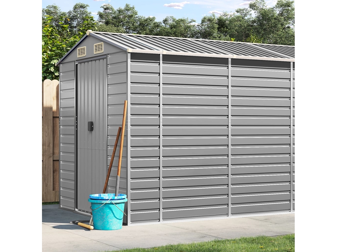 Caseta de jardín de acero galvanizado, 191 x 555 x 198 cm, color gris claro, DKD Home Decor