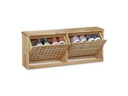 Relaxdays Zapatero Puertas Abatibles, Madera De Nogal, 38 X 94 X 20 Cm, Hasta 4 Pares De Zapatos, Para Pasillo, Natural
