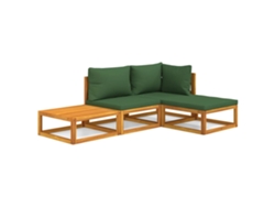 Conjunto 4 muebles de jardín VIDAXL madera maciza y cojines verdes