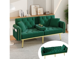 Sofá Cama 2 Plazas - Función De Cama, 3 Posiciones, Portavasos - Verde