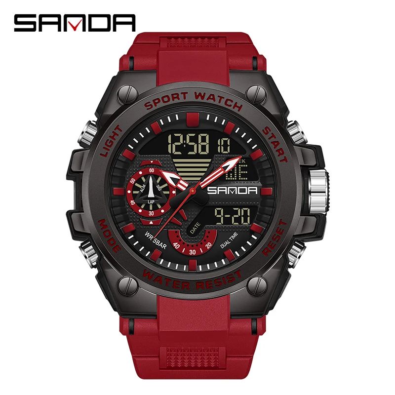 Reloj Electrónico Digital (rojo), Resistente A Golpes Y Al Agua, Reloj Deportivo Electrónico Con Doble Pantalla Led.