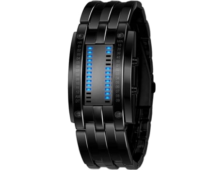 VEANXIN Relojes de pulsera deportivos con correa de aleación impermeable LED de tiempo binario digital hasta 50 m-Negro