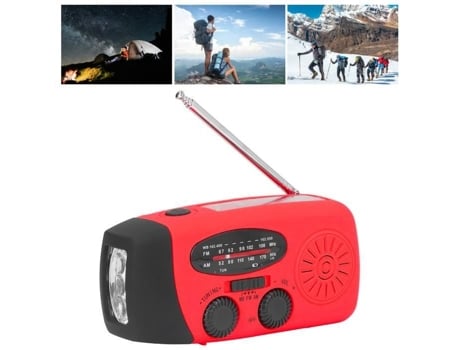 HURRISE Radio Solar de Manivela FM/AM Radio con Linterna LED Portátil USB Radio FM/AM Reloj Estilo Americano Rojo