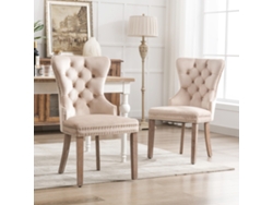 Sillas De Comedor De Terciopelo Beige, Juego De 2, Con Tachuelas Y Botones Decorativos, 53x46,5x95 Cm, Estilo Retro Para Cocina Y Comedor