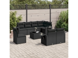 Conjunto de sofás de jardín de 9 piezas DKD Home Decor con cojines de mimbre negros