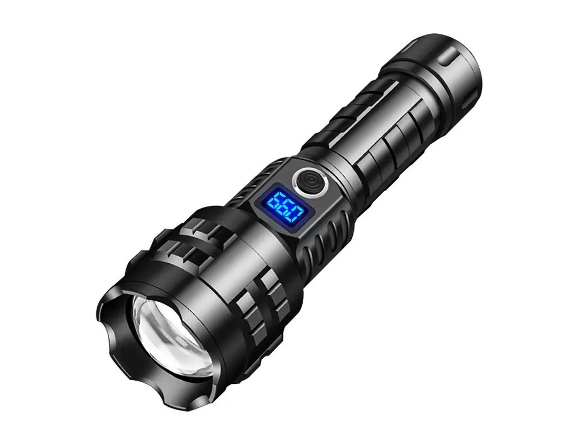 La linterna más brillante del mundo, 200.000 lúmenes, pantalla de carga, el mejor foco LED recargable Bisbisous (negro)