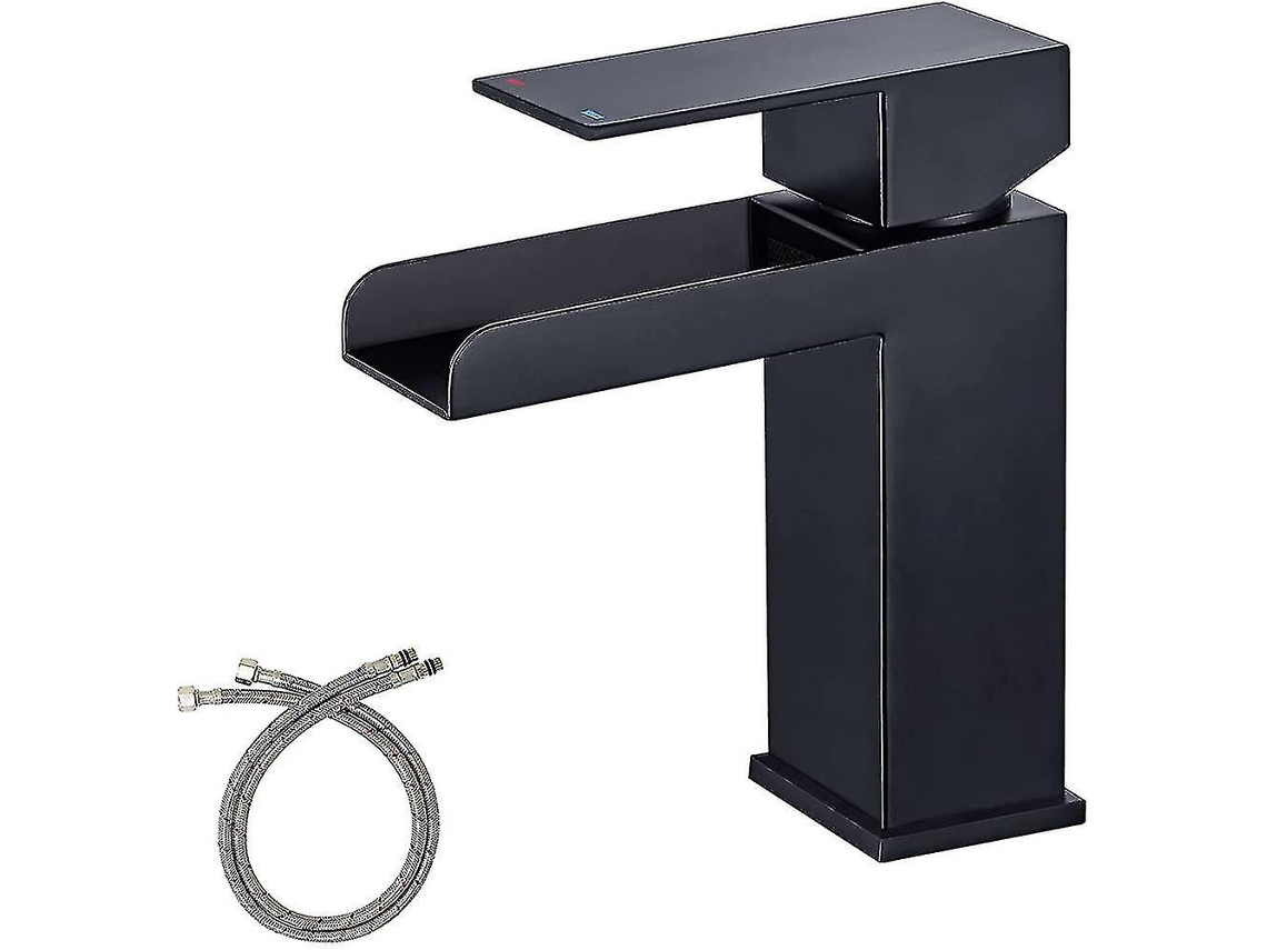Grifo De Cascada Para Baño Negro De Acero Inoxidable Monomando Con Boquilla Larga Y Anti-goteo