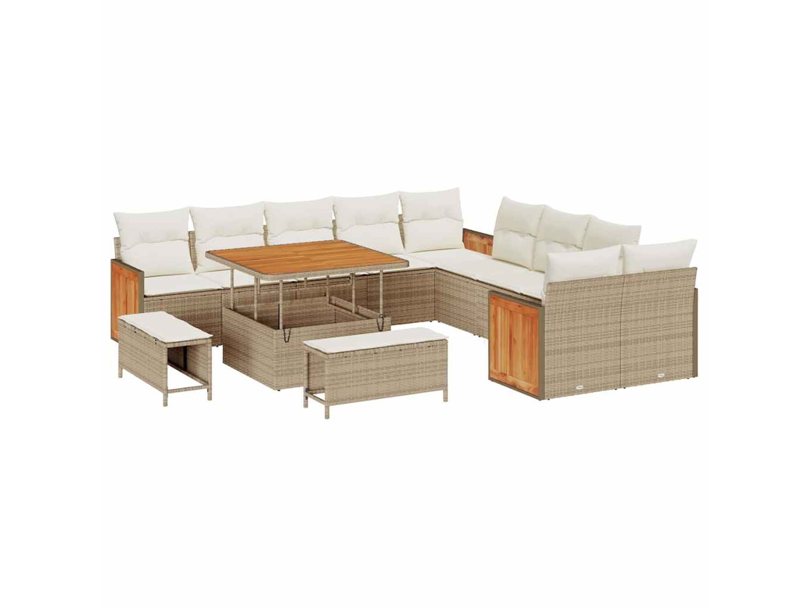 Maison Exclusive - Juego de sofás de jardín de mimbre beige y crema de 17 piezas