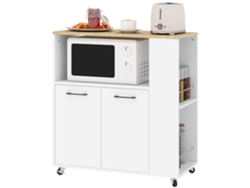 Carrito De Cocina Con Ruedas, Isla De Cocina Con Encimera Y Estante Ajustable, 75x40x80,5 Cm, Blanco