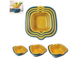 2026-45612-set De 6 Coladores Linjou, Colador De Alimentos De Plástico 2 En 1 Desmontable Multicapa (azul Amarillo)