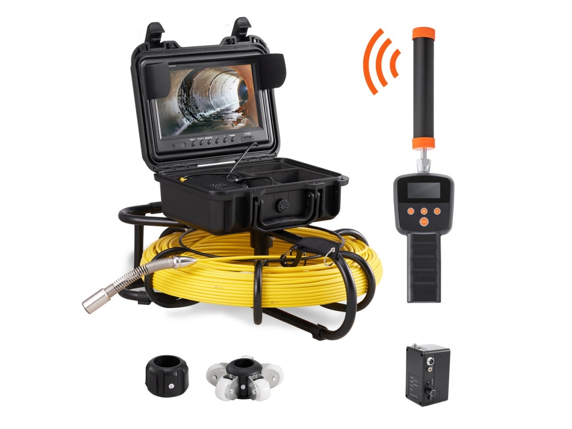 Cámara de inspección de tuberías de 91,5 m y 9 720p con monitor DVR y batería Tekmaquinas
