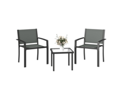 Conjunto Mesa Cadeiras Exterior 3 Peças 2 Cadeiras Textilene Mesa Vidro Cinza Claro
