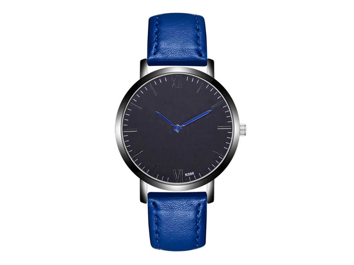 Reloj De Pulsera Unisex Sencillo De Cuarzo Con Correa Moderna De Piel Sintética Azul.