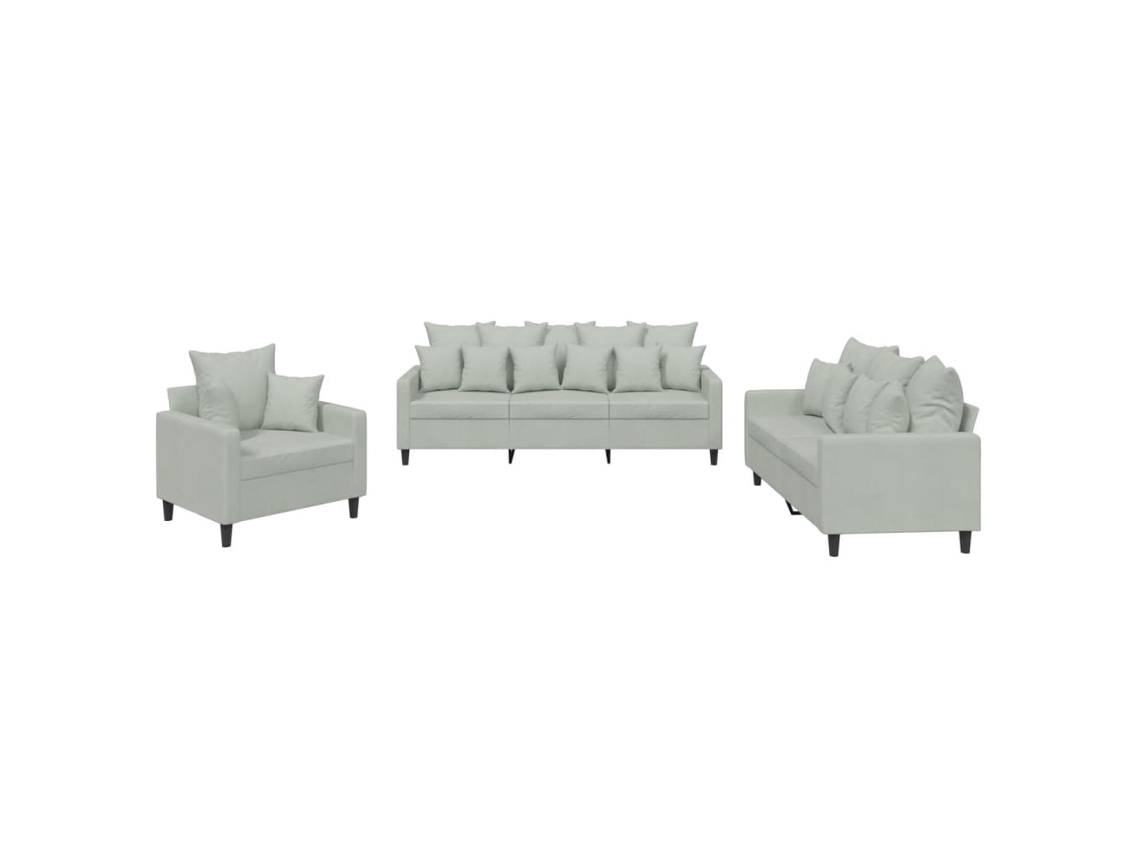 Maison Exclusive - 3 Pcs Conjunto De Sofás Com Almofadões Veludo Cinzento-claro