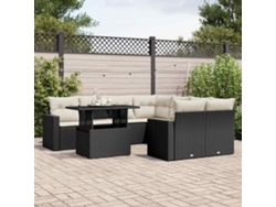 Conjunto de sofás de jardín de 9 piezas DKD Home Decor con cojines de mimbre negros