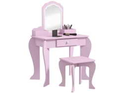 Tocador Infantil Con Forma De Nube, Espejo, Cajón Y Organizadores, Color Rosa.