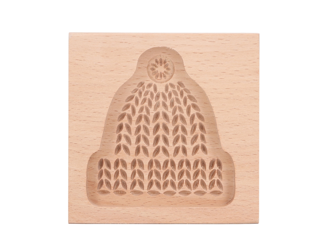 Molde De Madera Para Galletas Con Forma De Gorro Navideño Tallado Para Galletas De Jengibre - Prensa Y Estampa