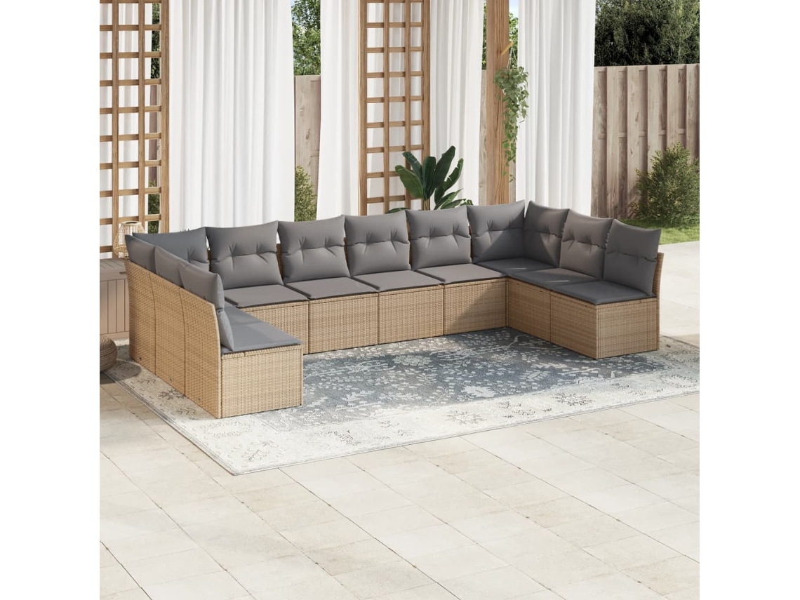 Conjunto de sofá de jardín de 10 piezas con cojines, mimbre sintético beige, Dkd Home Decor
