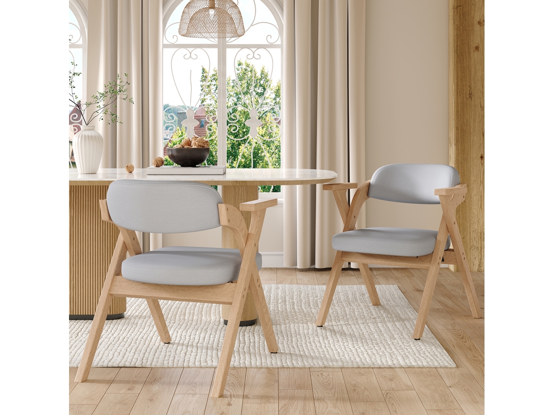 Juego De 2 Sillas De Comedor Plegables, Madera Maciza, Lino Gris.