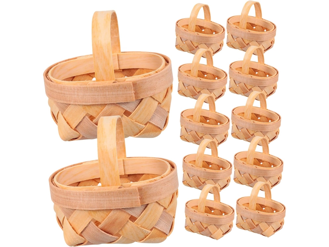 Juego de 36 mini cestas de madera tejidas a mano con asas, pequeñas cestas rústicas decorativas Vayotoy