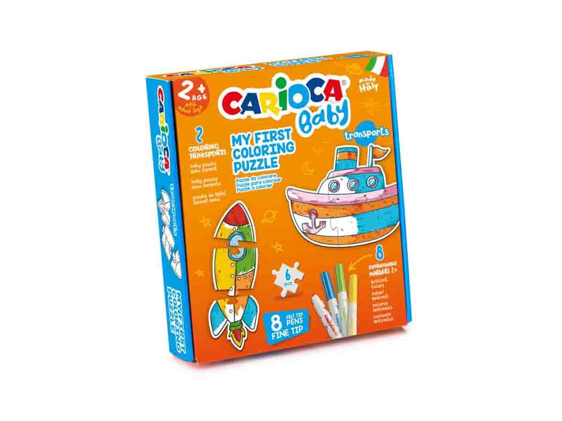 Puzzle de Colorear Transportes CARIOCA Baby 2x6 Piezas 8 Marcadores 43080