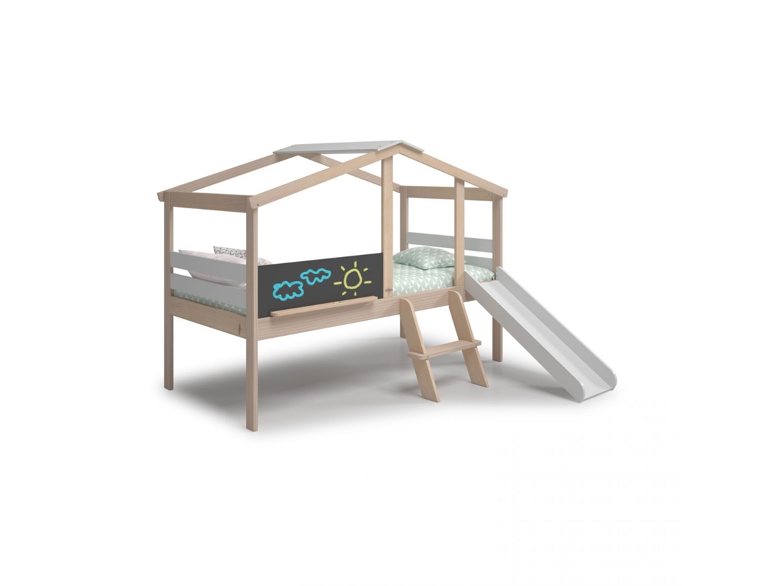 Cama Cabaña Con Tobogán Rushi Blanco - Oak Soft 204,9 X 147 X 187,3 Cm