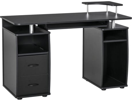 Homcom Mesa Ordenador pc escritorio con estantes bandeja teclado soporte cpu y 2 cajones para oficina 120x55x85 cm negro 120x55x85cm 120 55 85