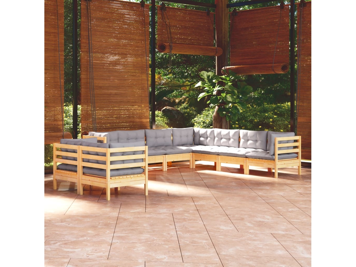 Pcs Conjunto Lounge De Jardim Almofadões Cinza Pinho Maciço Dkd Home Decor