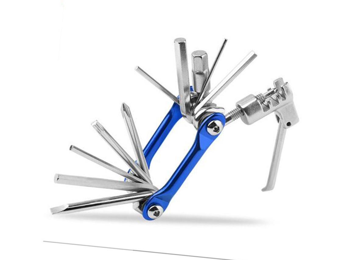 Herramienta Multifuncional 11 En 1 Para Bicicleta Con Tronchacadenas, Llave Allen De Acero De 45, Color Azul.