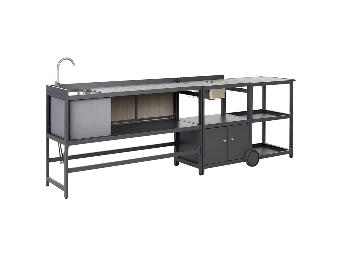 Cocina de jardín BELIANI Ortisei de Madera plástica, Aluminio Gris