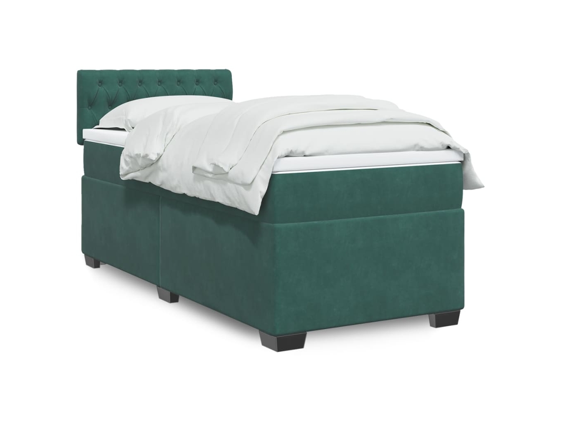 Cama Box Spring Con Colchón Terciopelo Verde Oscuro 90x200 Cm