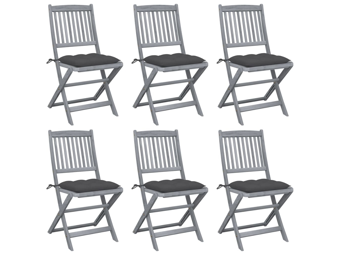 Sillas plegables de exterior de acacia maciza DKD Home Decor de 6 piezas con cojines