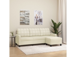 Sofá De 3 Plazas Con Taburete Cuero Sintético Crema 180 Cm