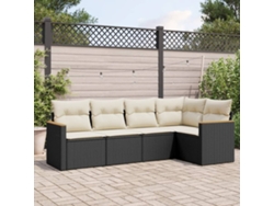 Conjunto de 5 sofás de jardín con cojines de mimbre sintético negro, Dkd Home Decor