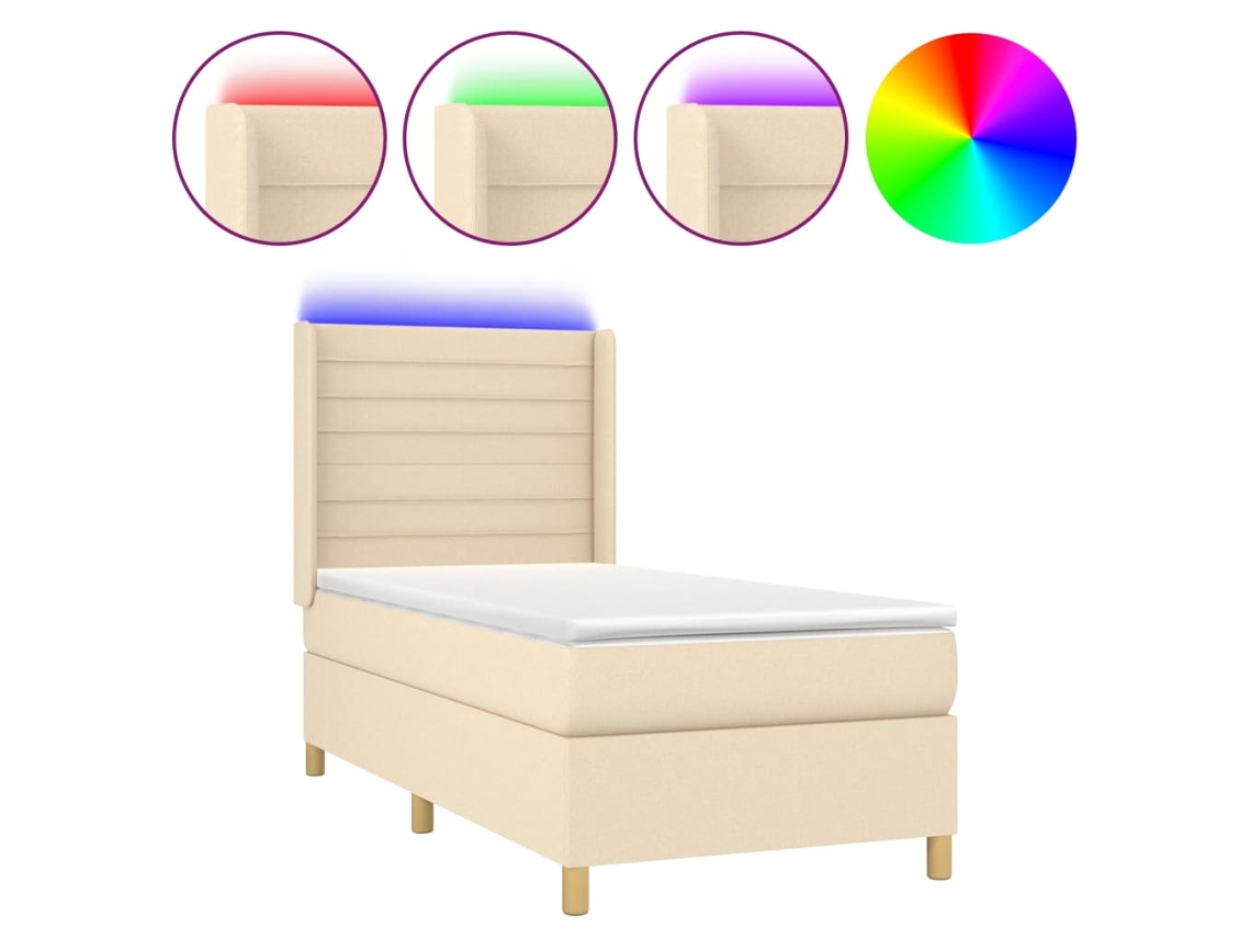 Maison Exclusive - Cama Box Spring Colchón Y Luces Led Tela Color Crema 90x190 Cm